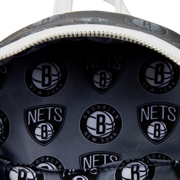 NEW Loungefly, NBA‎ Brooklyn Nets Logo Mini Backpack, Black/White - Picture 6 of 11